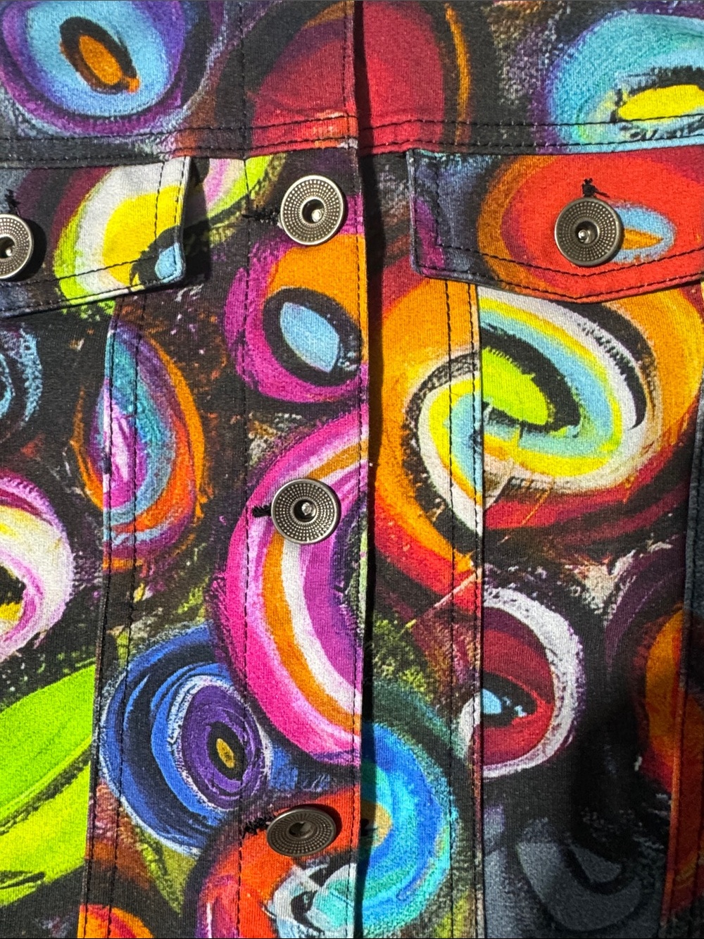 Simply Art by Dolcezza Wearable Art Jacket L Colorful Abstract Stretch Cotton - Picture 5 of 10